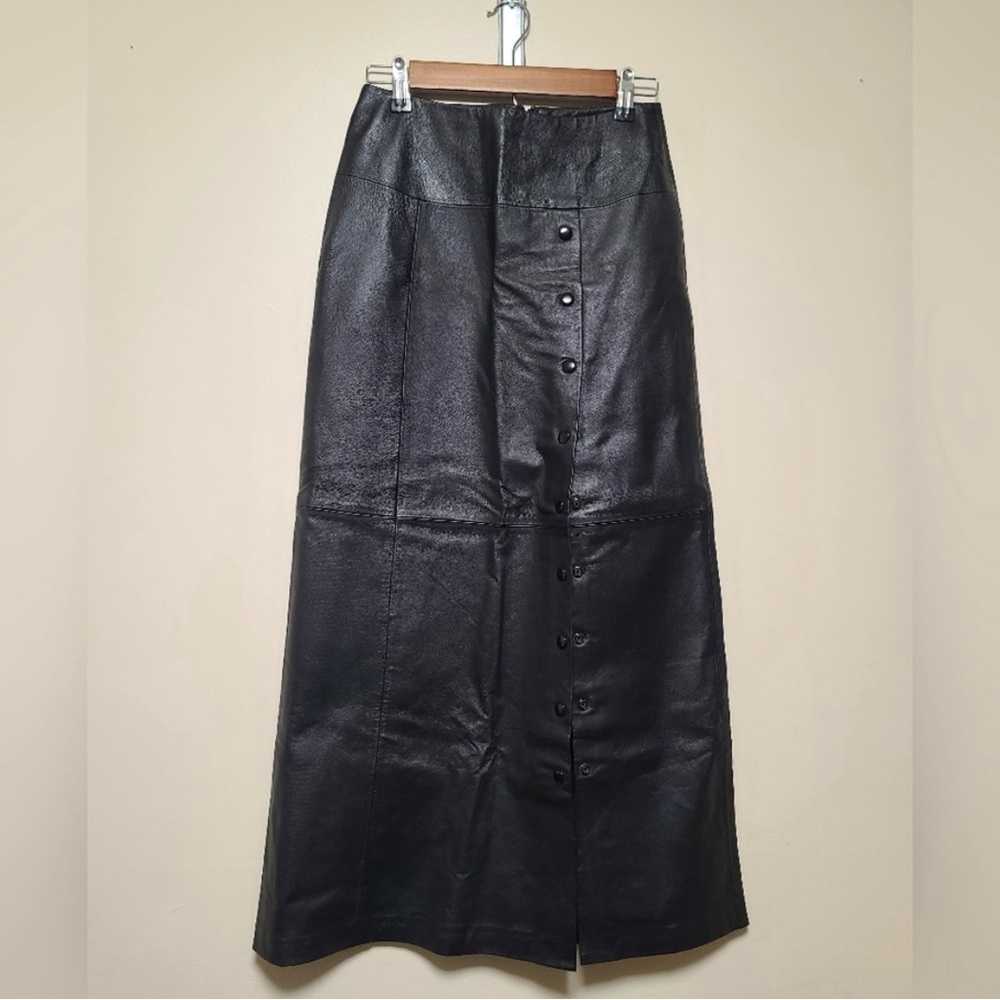 Newport News maxi skirt black leather size 4